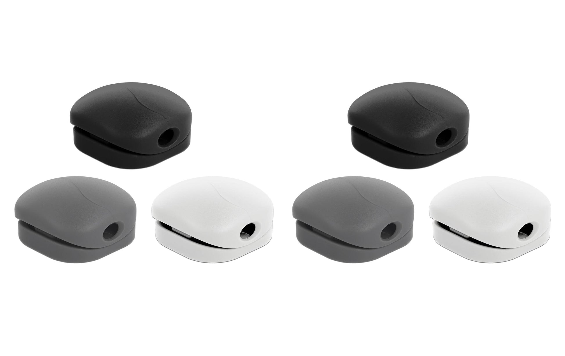 DeLOCK Kabelhalter, selbstklebend, 7 Durchführungen, bis Ø 4 mm, 6er-Pack – Weiss/Grau/Schwarz