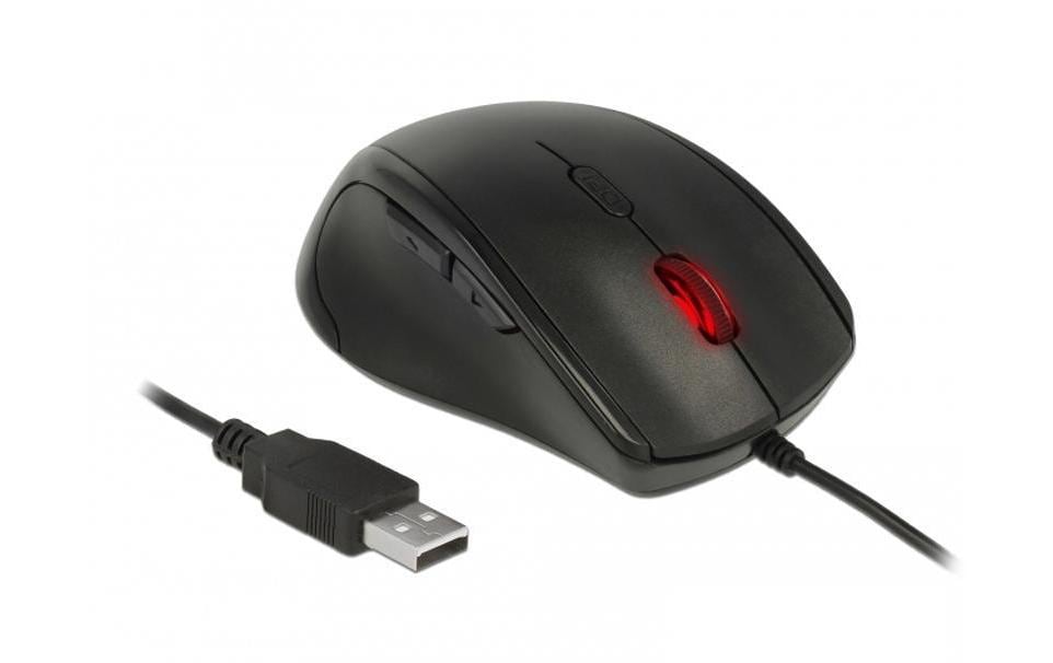 DeLOCK Ergonomische Maus – kabelgebunden, USB-A, 5 Tasten, für Linkshänder, schwarz