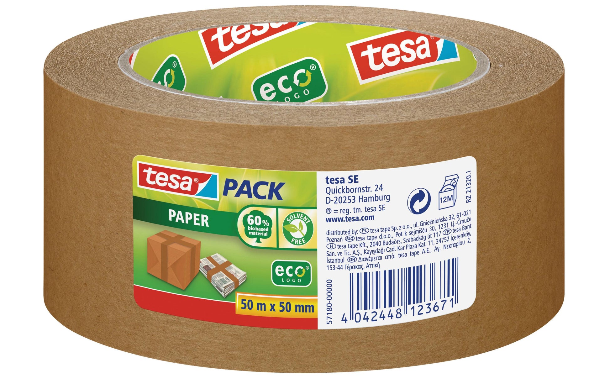 TESA Verpackungsband Paper ecoLogo – 50 mm × 50 m, braun