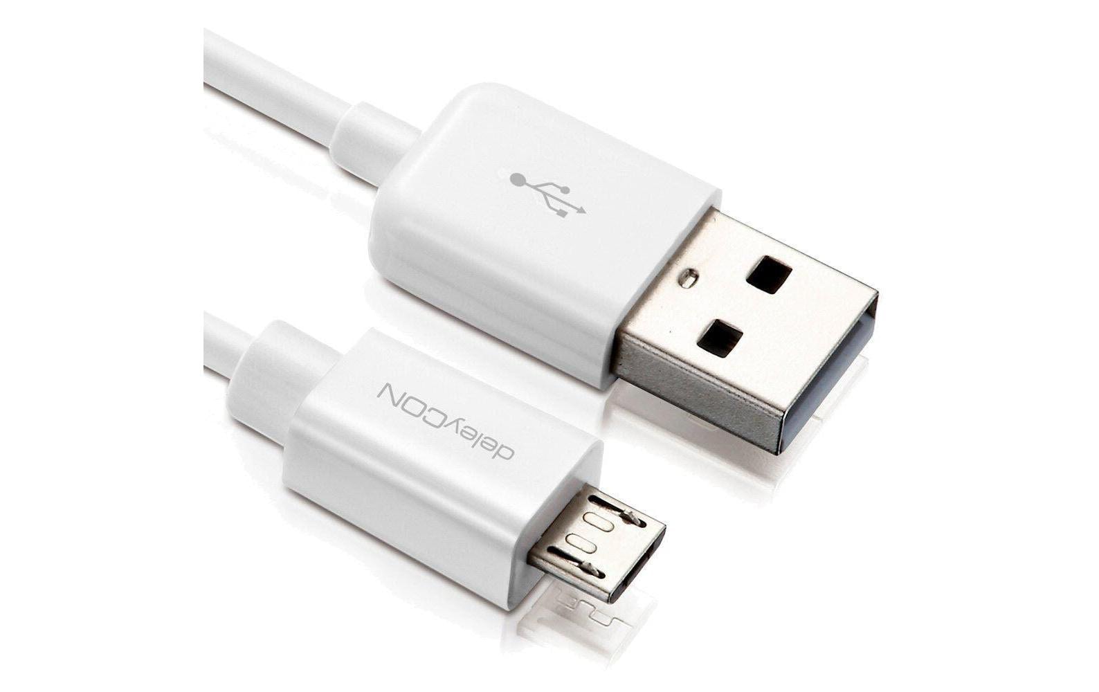 deleyCON USB-A auf Micro-USB-B Kabel – USB 2.0 (480 Mbit/s) – 2 m – Weiss – für Galaxy S5, Kindle Fire HD usw.