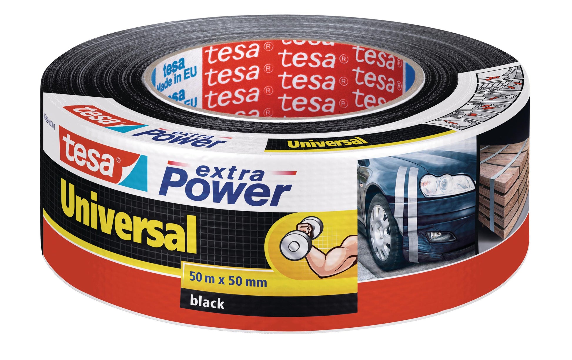 tesa Gewebeband Extra Power Universal – 50 mm × 50 m, schwarz, extra stark, recycelt