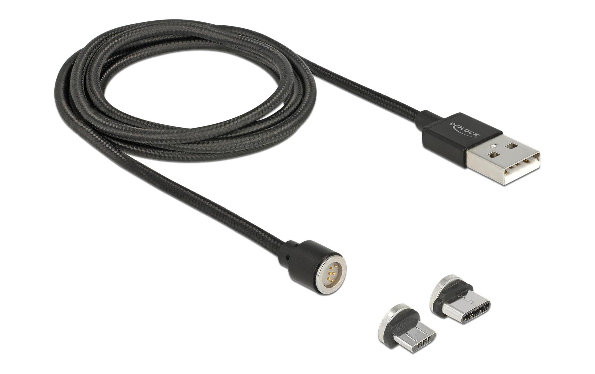 DeLOCK USB-A auf Micro-USB-B Kabel – USB 2.0 (480 Mbit/s) – 1,1 m – Magnetisch, Textilmantel – Schwarz