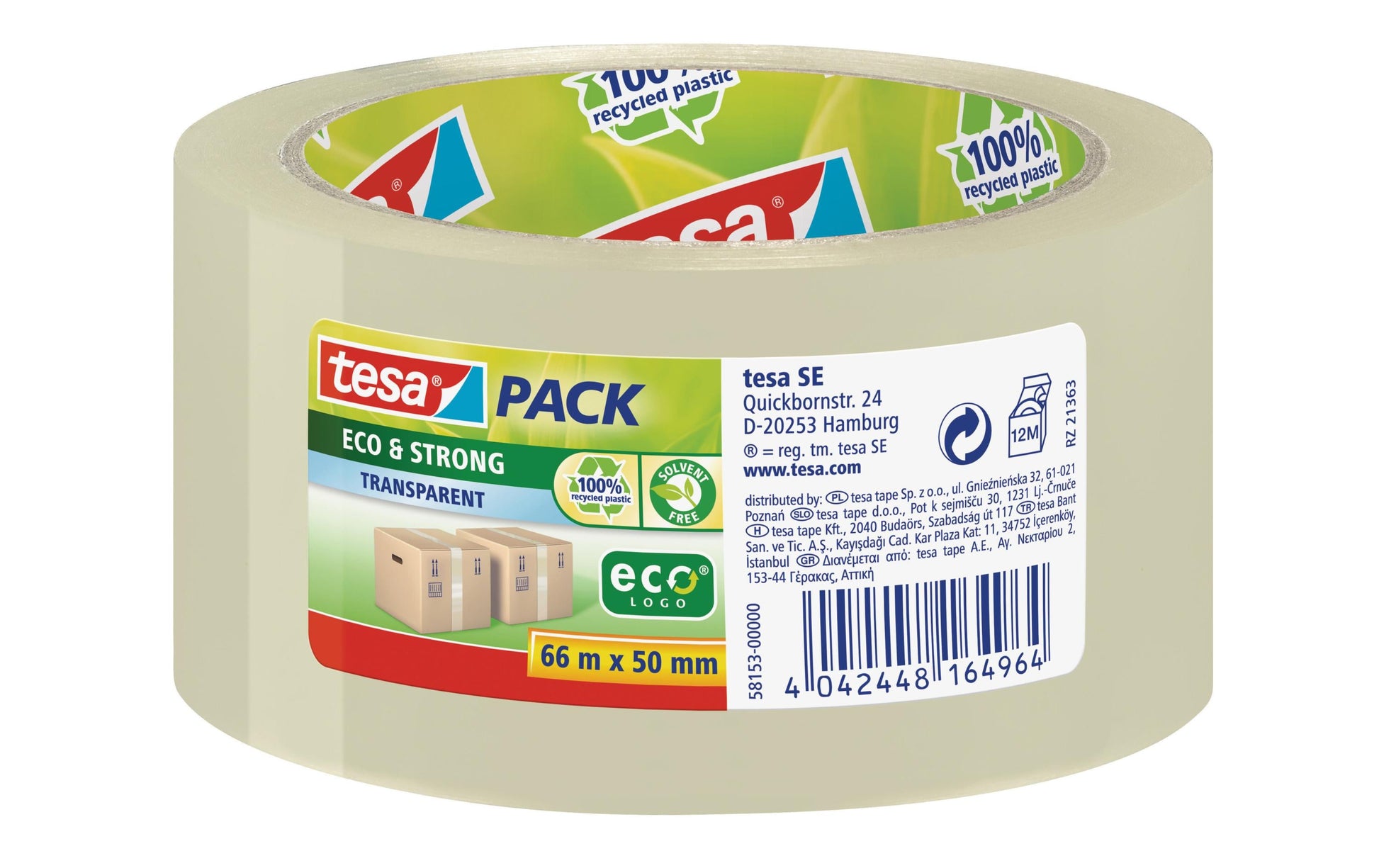 TESA Verpackungsklebeband, PP, Transparent, Extra stark – 50 mm × 66 m – 1 Stück