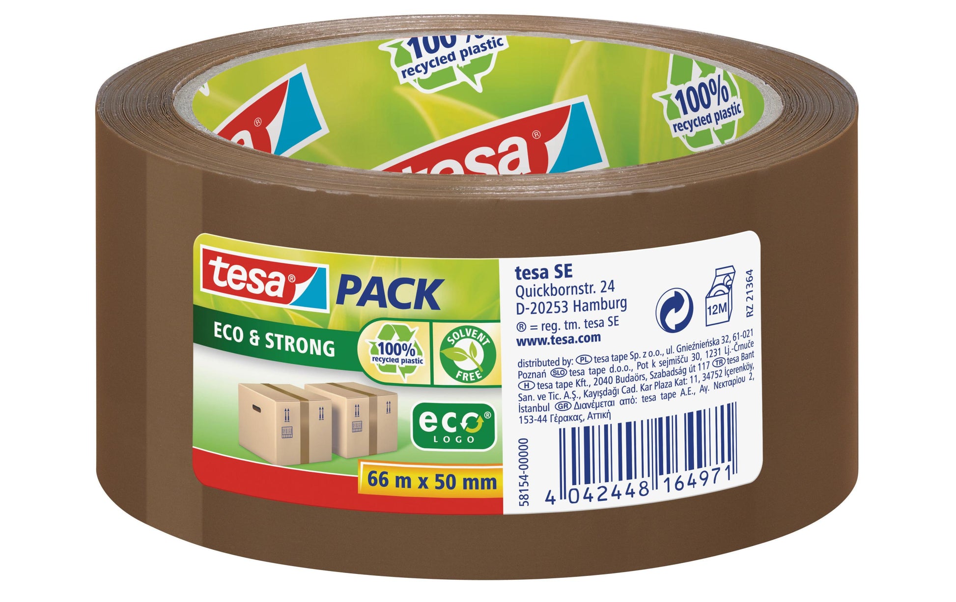 tesa Verpackungsband – 50 mm × 66 m, braun, stark, eco:plus