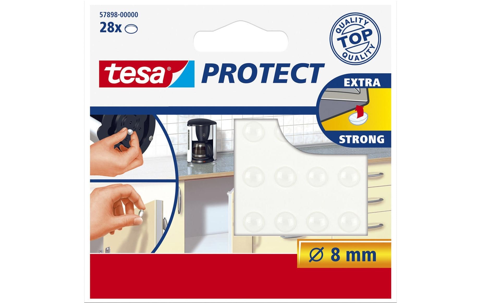 TESA Protect Türstopper Ø 8 mm – transparent, rund – selbstklebend – 28 Stück