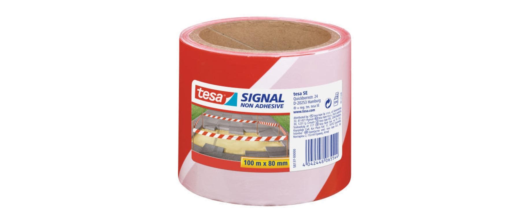 tesa Absperrband – Nicht klebend – Rot/Weiss – 80 mm × 100 m