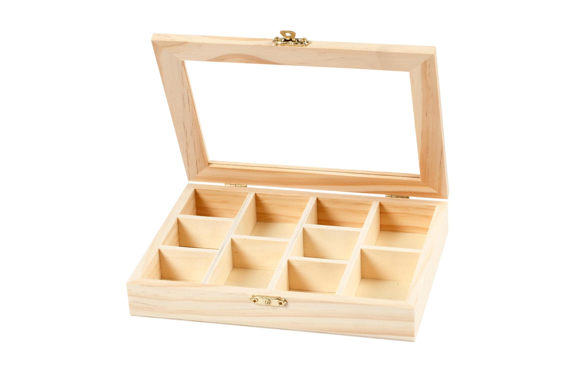 Creativ Company Fotobox – Holz – Natur – mit Glasdeckel, 10 Fächer – 155 × 35 × 205 mm