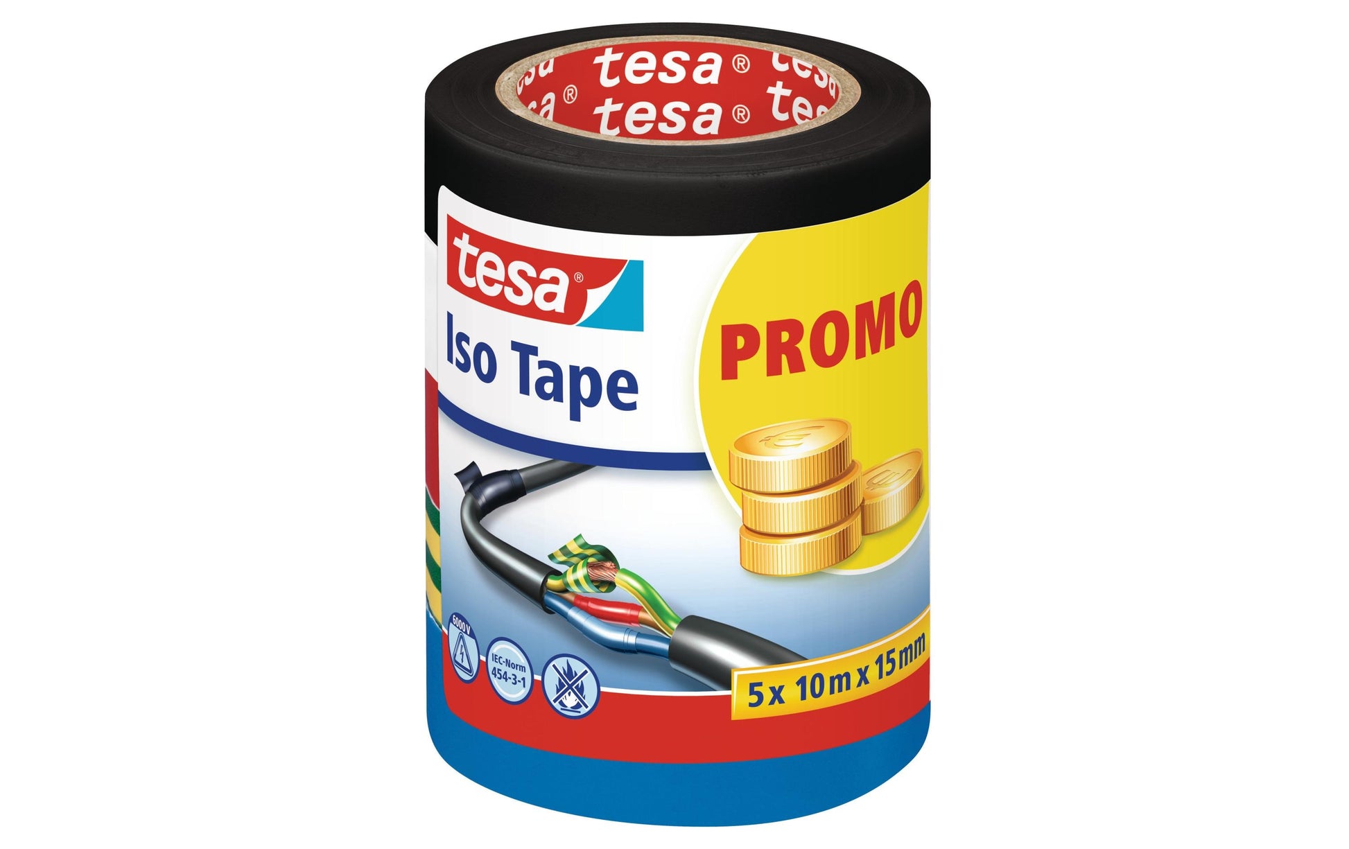 TESA Isolierband, 15 mm × 10 m, 5er-Pack – Mehrfarbig