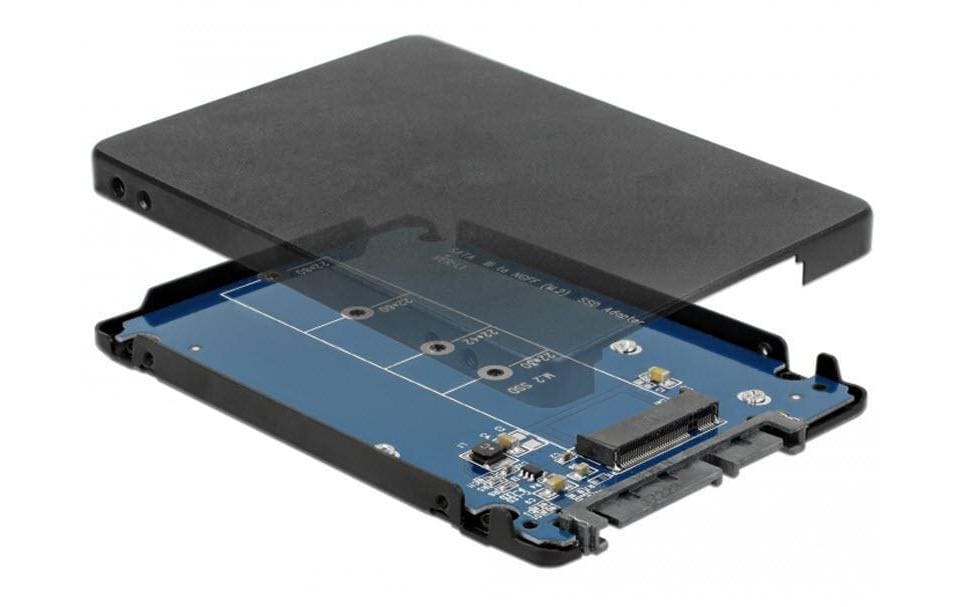 DeLOCK 62688 Adapter M.2 Key-B zu SATA – für M.2 SATA SSD, 2,5" 7 mm, inkl. Schrauben, schwarz