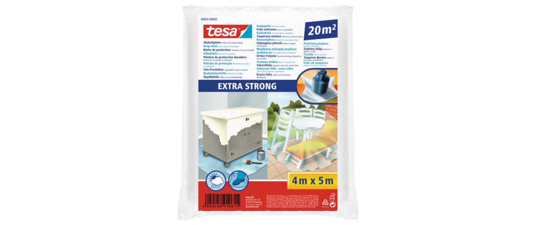 tesa Abdeckplane – 4'000 × 5'000 mm – Polyethylen (PE) – transparent