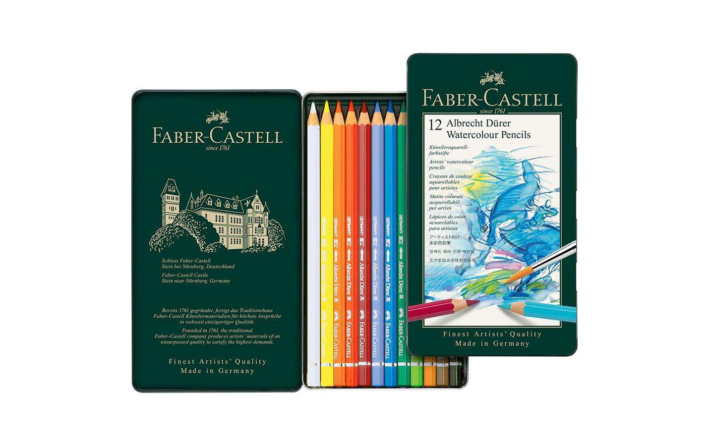 Faber-Castell Aquarellbuntstift Albrecht Dürer Mehrfarbig 12er-Metalletui – bruchsichere Mine, sechskant