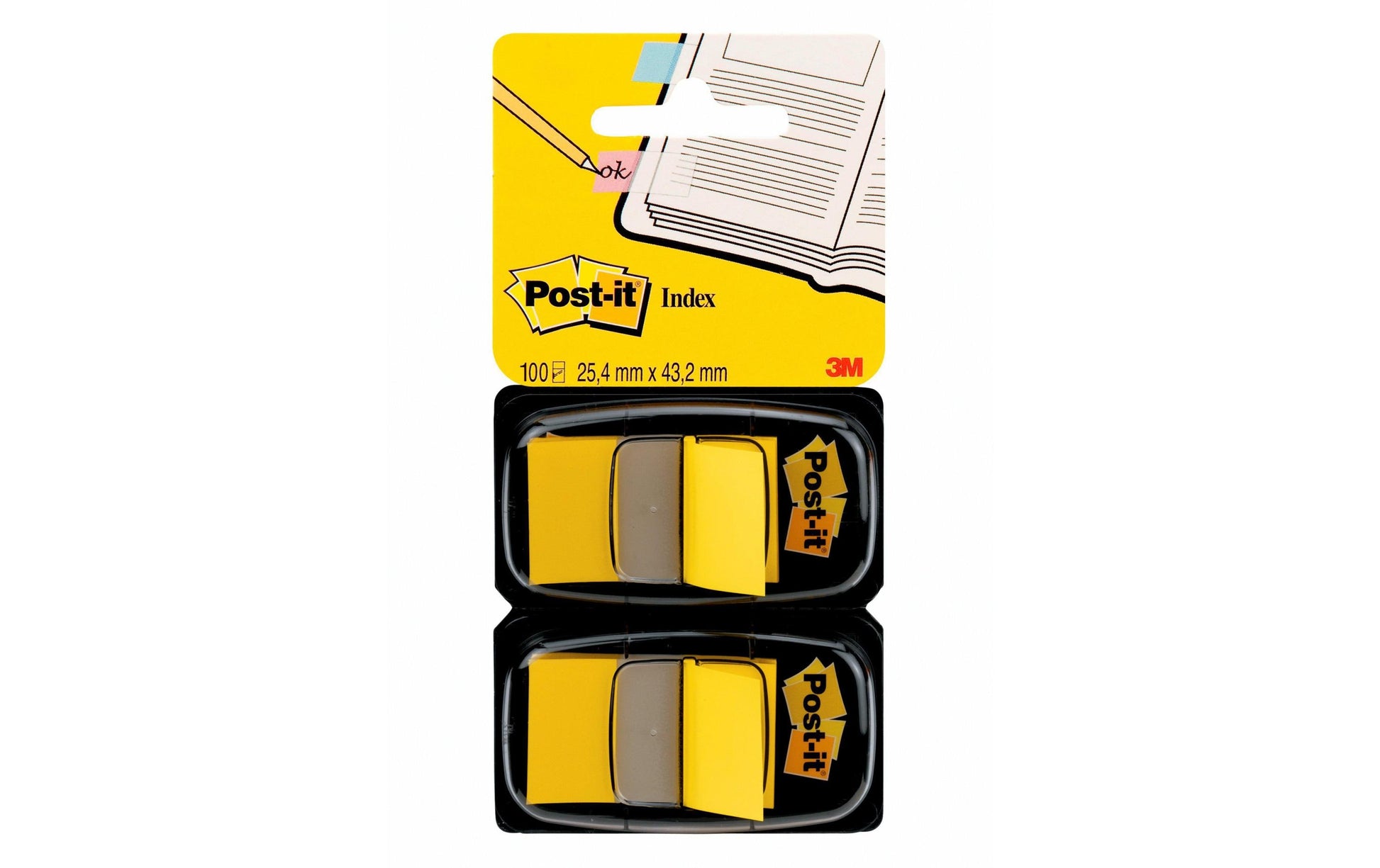 Post-it Indexstreifen – 25,4×43,2 mm – Gelb, 2×50 Blätter, mit Dispenser, Kunststoff