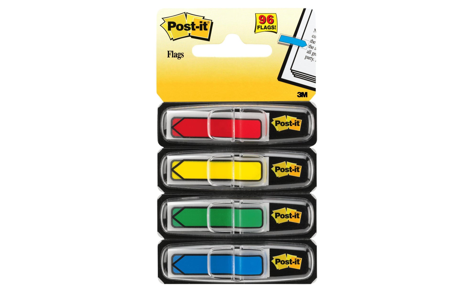 Post-it Indexstreifen – 11,9×43,2 mm – sortiert, 4×24 Stück, mit Dispenser, Pfeil