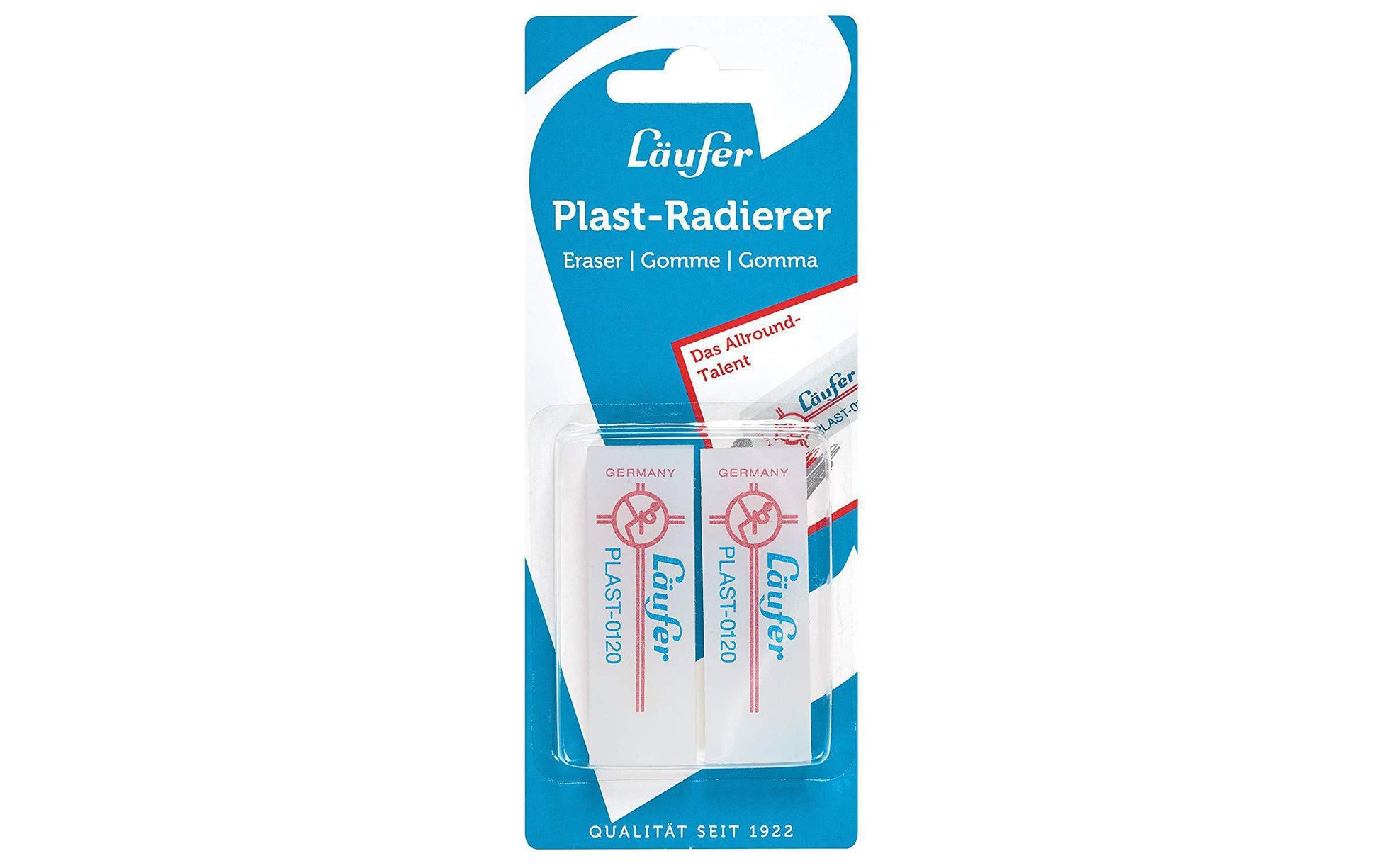 Laufer Radierer – für Bleistift und Farbstifte – 65 × 12 × 21 mm – Kunststoff – transparent – 2er-Pack