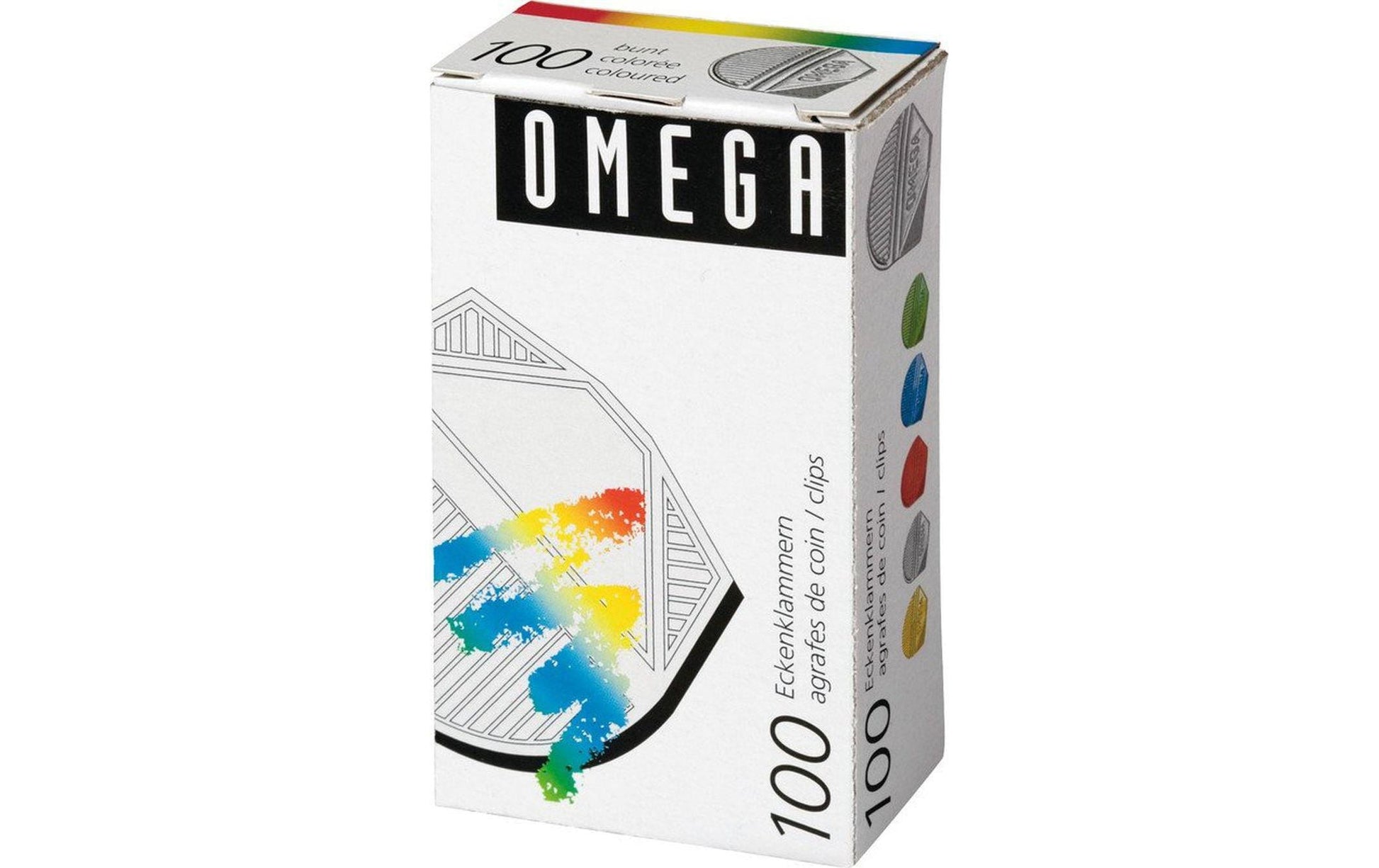 Omega Büroklammern – Eckenklammern – Metall – farbig assortiert – 100 Stück