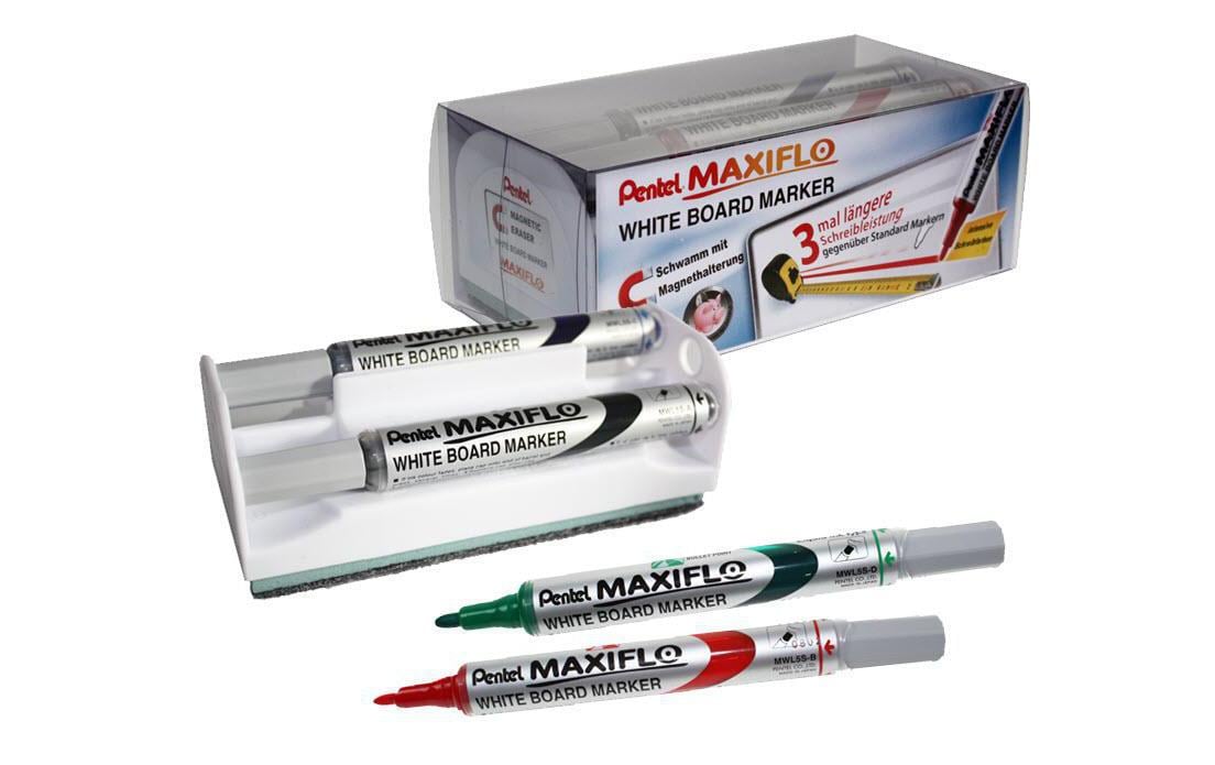 Pentel Whiteboard-Marker Maxiflo MWL5S – Konische Spitze 4 mm – Sortiert – 4er-Set – Trocken abwischbar