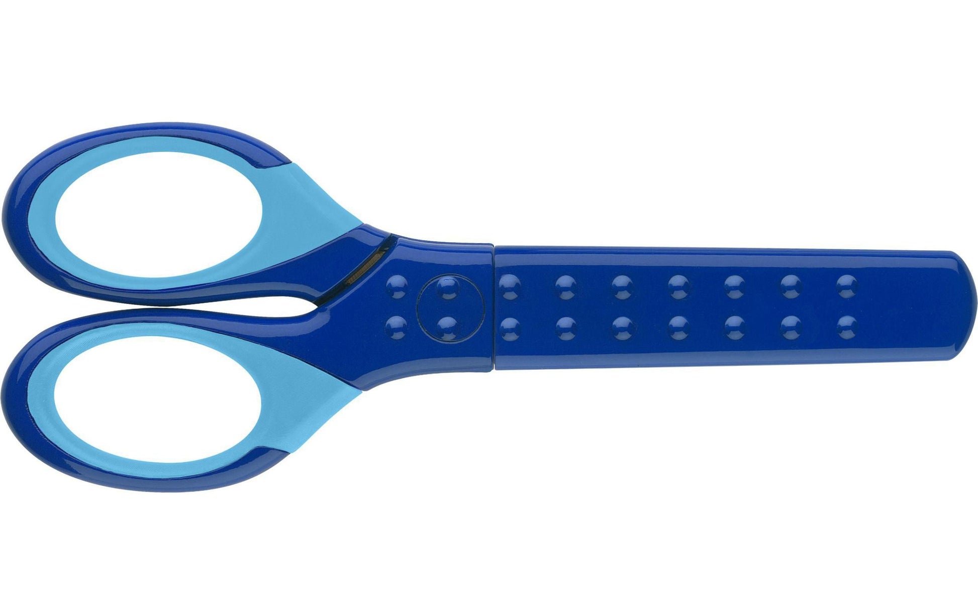 Faber-Castell Grip Kinderschere, abgerundet, für Rechts- und Linkshänder – Softgrip, Klingenschutz, Blau