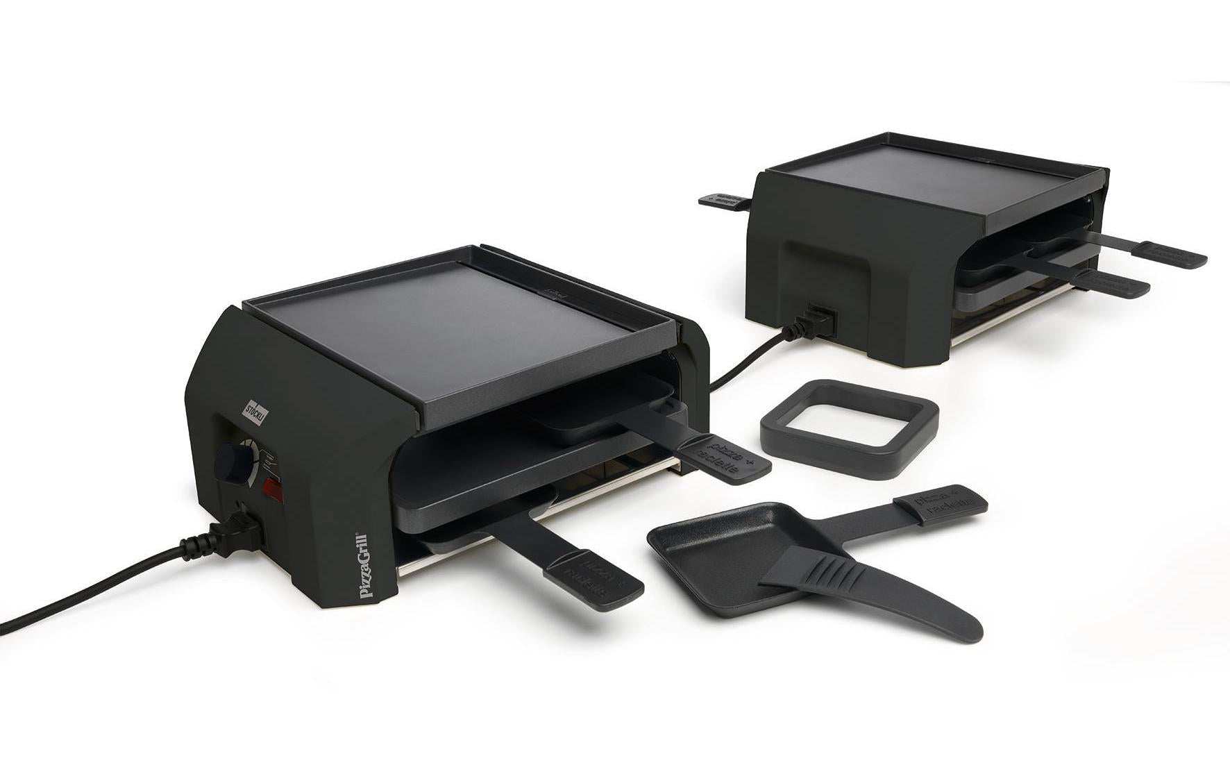 Stöckli Raclette-Grill FourFour Set – 8 Personen, 4 Pfännchen, Pizza-Funktion, 870 W – Anthrazit