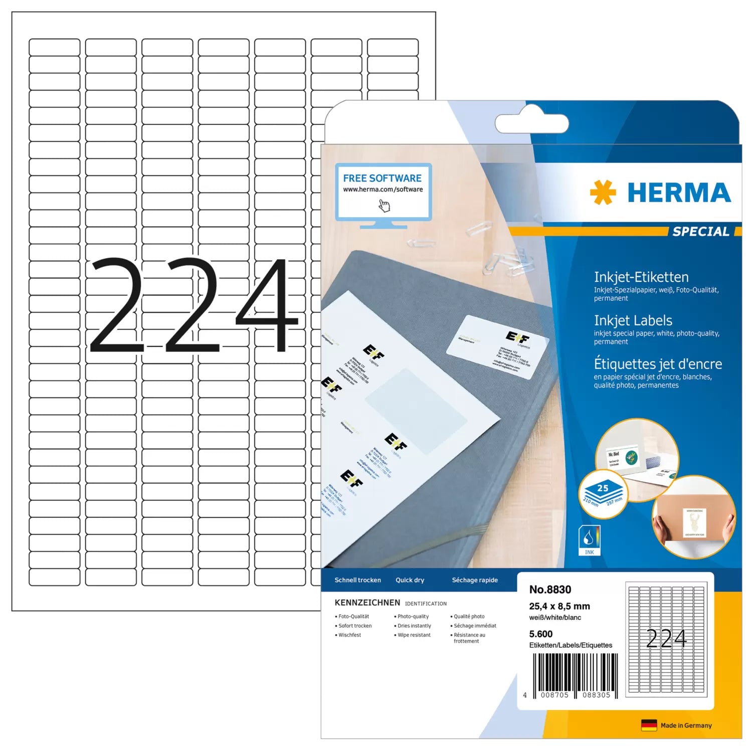 HERMA Bogenetiketten, 25 mm × 9 mm, weiss, Papier, permanent, 5'600 Etiketten