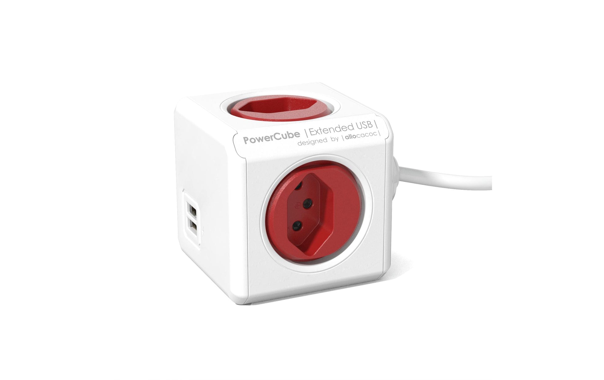 Allocacoc PowerCube Extended USB – Tischsteckdosenleiste, 4× T13, 2× USB, 1,5 m, Stecker T12, Rot