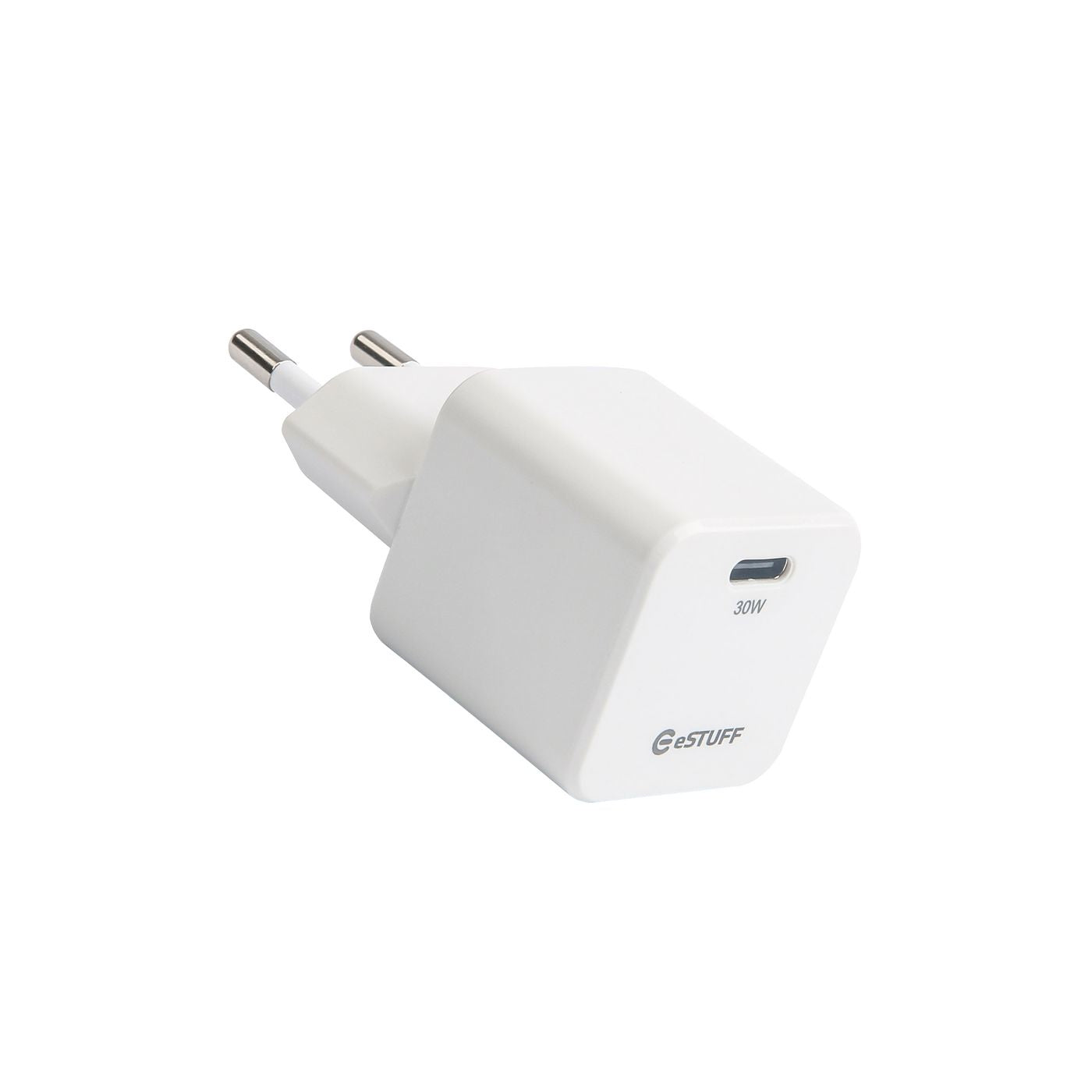 eSTUFF INFINITE (GRS) USB-Ladegerät 30 W – USB-C×1 – PD 3.0, QC 3.0, GaN – EU-Stecker (Typ C) – Weiss