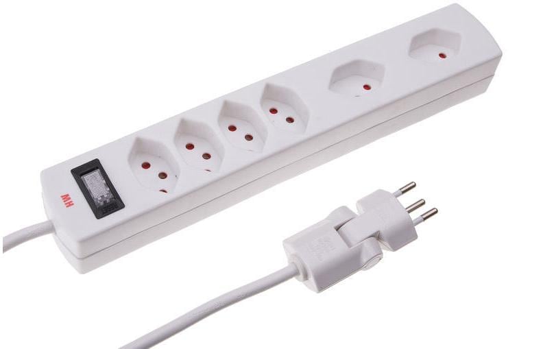 Max Hauri AG Max Hauri SAFETY-LINE Steckdosenleiste, 6×T13, mit Schalter, 2 m, Eingang T12 – weiss