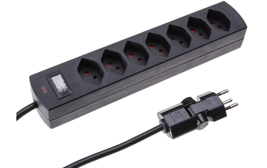 Max Hauri AG Max Hauri Safety-Line Steckdosenleiste, 7×T13, mit Schalter, 2 m, Eingang T12, Kindersicherung – schwarz