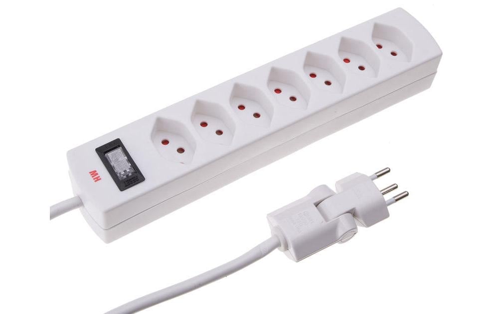 Max Hauri AG Max Hauri Safety-Line Steckdosenleiste, 7×T13, mit Schalter, 2 m, Eingang T12 – Weiss
