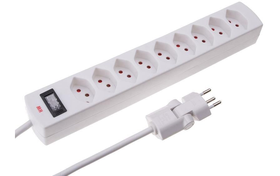 Max Hauri AG Max Hauri Safety-Line Steckdosenleiste 9×T13, mit Schalter, 2 m, Kindersicherung, Eingang T12 – Weiss