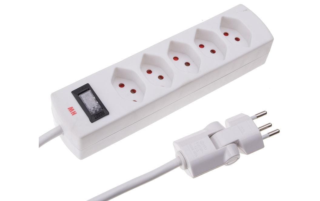 Max Hauri AG Max Hauri Safety-Line Steckdosenleiste, 5×T13, mit Reset-Schalter, 2 m, Eingang T12, Kindersicherung – weiss