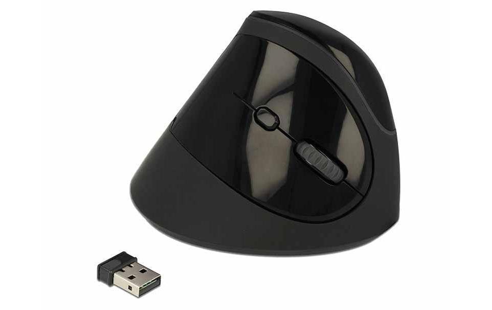 DeLOCK 12599 – Vertikale Maus – Kabellos (2,4 GHz), Rechtshänder, Schwarz