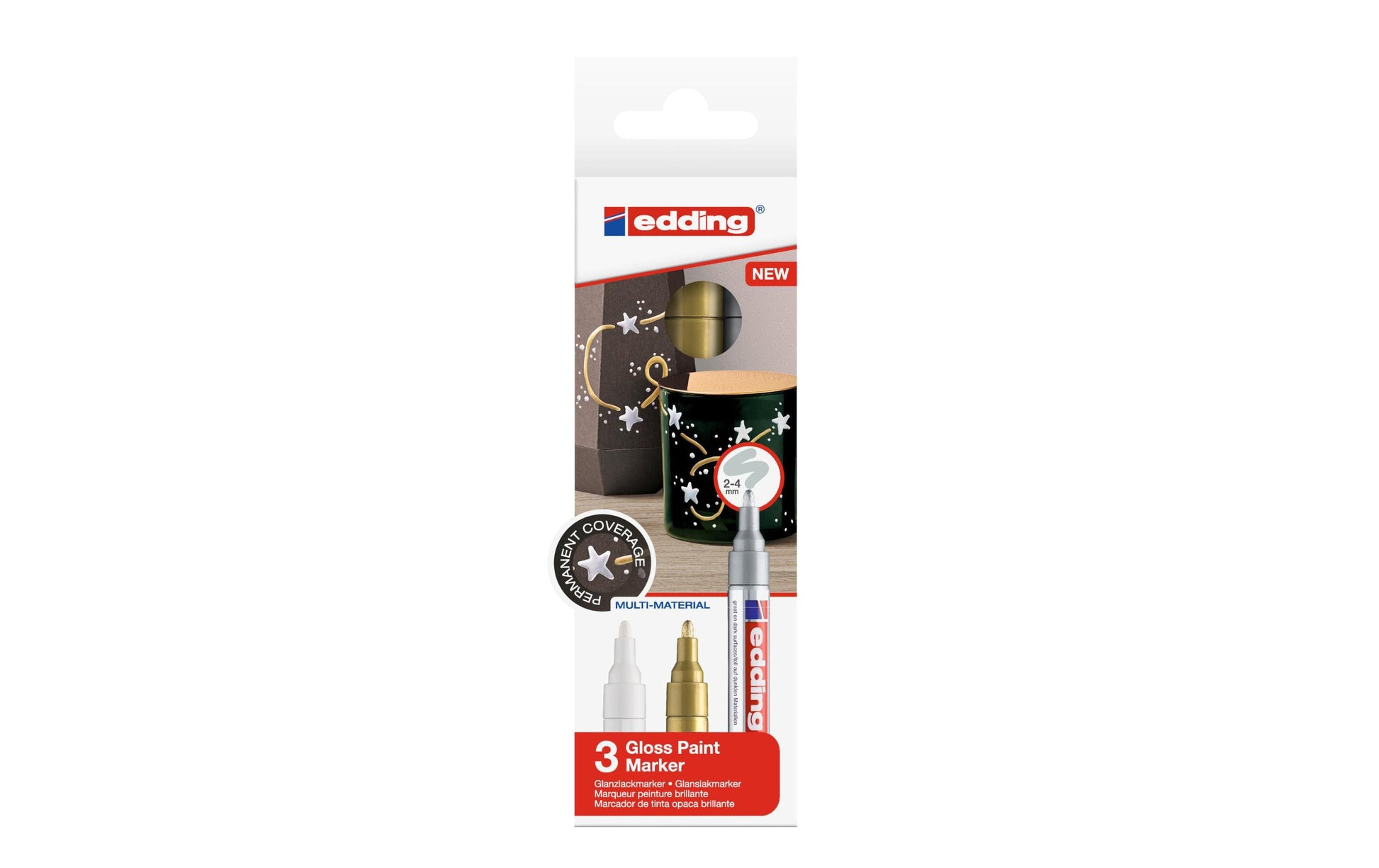 Edding 750 Paint Marker Metallic – Feine Spitze 2–4 mm – Gold/Silber/Weiss – 3er-Set