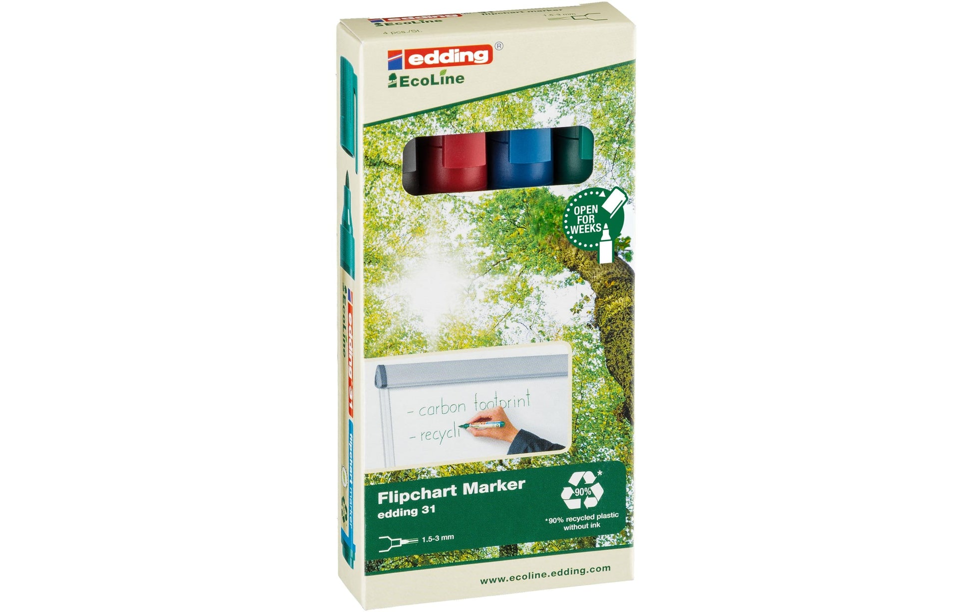 Edding Flipchart-Marker 31 EcoLine – Rundspitze 1,5-3 mm – Sortiert – 4er-Set