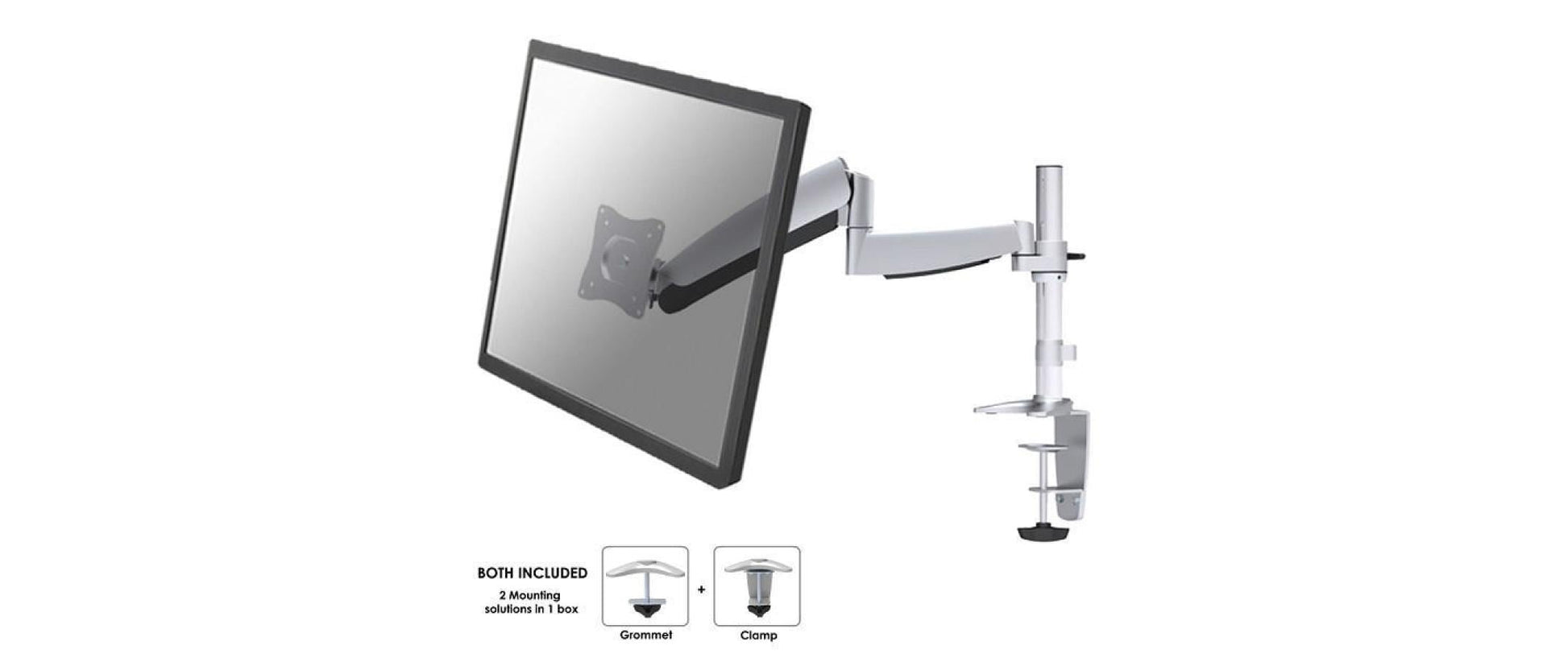 Neomounts Monitorarm, Tischklemme, bis 30", höhenverstellbar, Gasfeder, neigen/schwenken, Silber