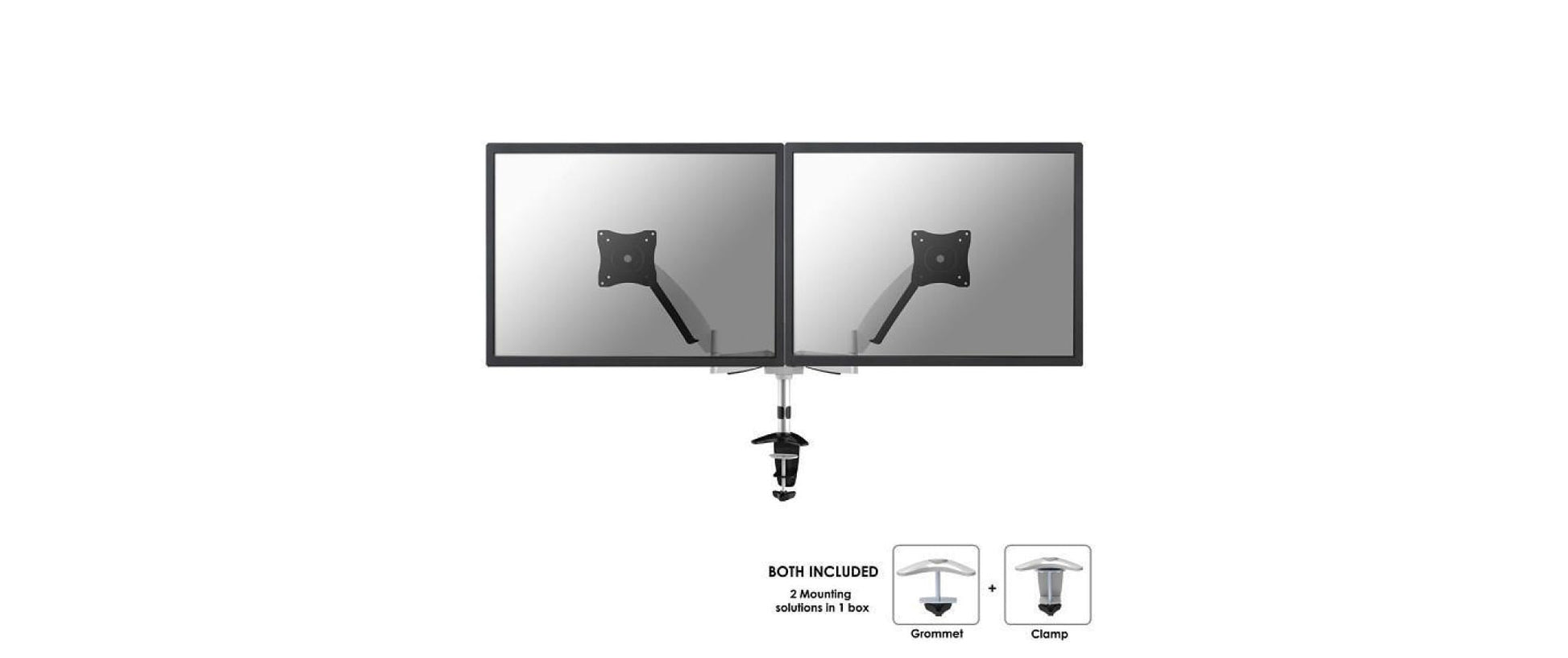 Neomounts Monitorarm, Dual, Tischklemme/Tischdurchführung, bis 27", höhenverstellbar, Gasfeder, Silber