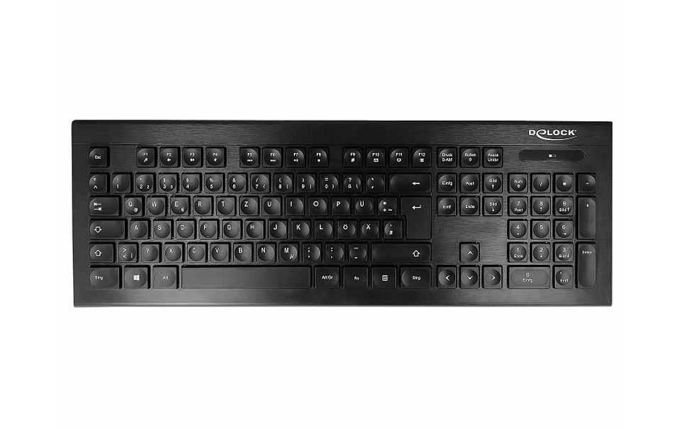 DeLOCK Tastatur, kabellos (2,4 GHz), DE-Layout (DE), Fullsize (mit Ziffernblock), Scherenmechanik, schwarz
