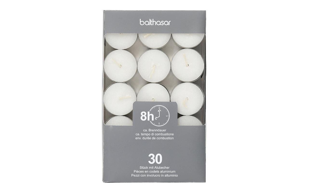 Balthasar Teelichter – Ø 3,8 × 2,4 cm – Aluminium, weiss – 8 h – 30 Stück