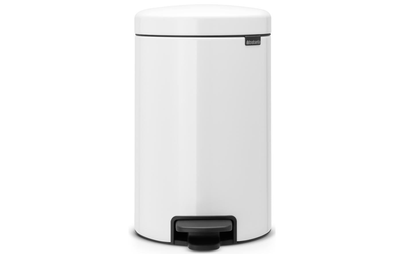 Brabantia NewIcon Treteimer – 12 l – Edelstahl, rund – Weiss – Soft-Close
