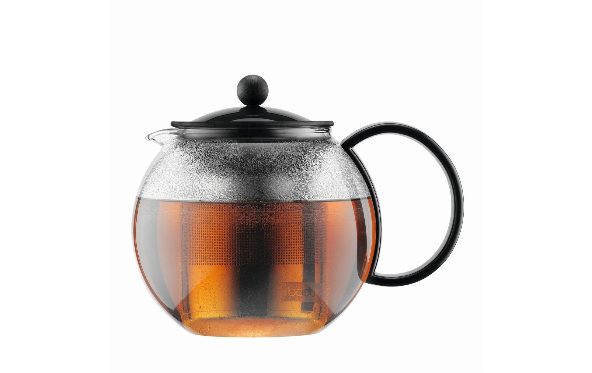 Bodum Assam Teebereiter – 1 l, Borosilikatglas/Edelstahl, Schwarz/Transparent, Edelstahlfilter, für Teeblätter