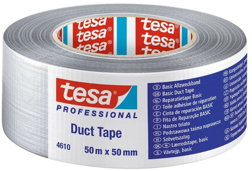 TESA Duct Tape – 50 mm × 50 m, silber, für Metall/PVC/Holz, Innen- & Aussenbereich, wasserfest, hitzebeständig