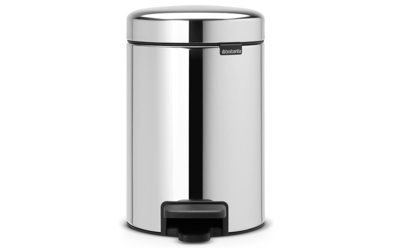 Brabantia Papierkorb NewIcon – 3 l – mit Deckel, Edelstahl – Ø 170 × H 264 mm, Anti-Rutsch-Basis