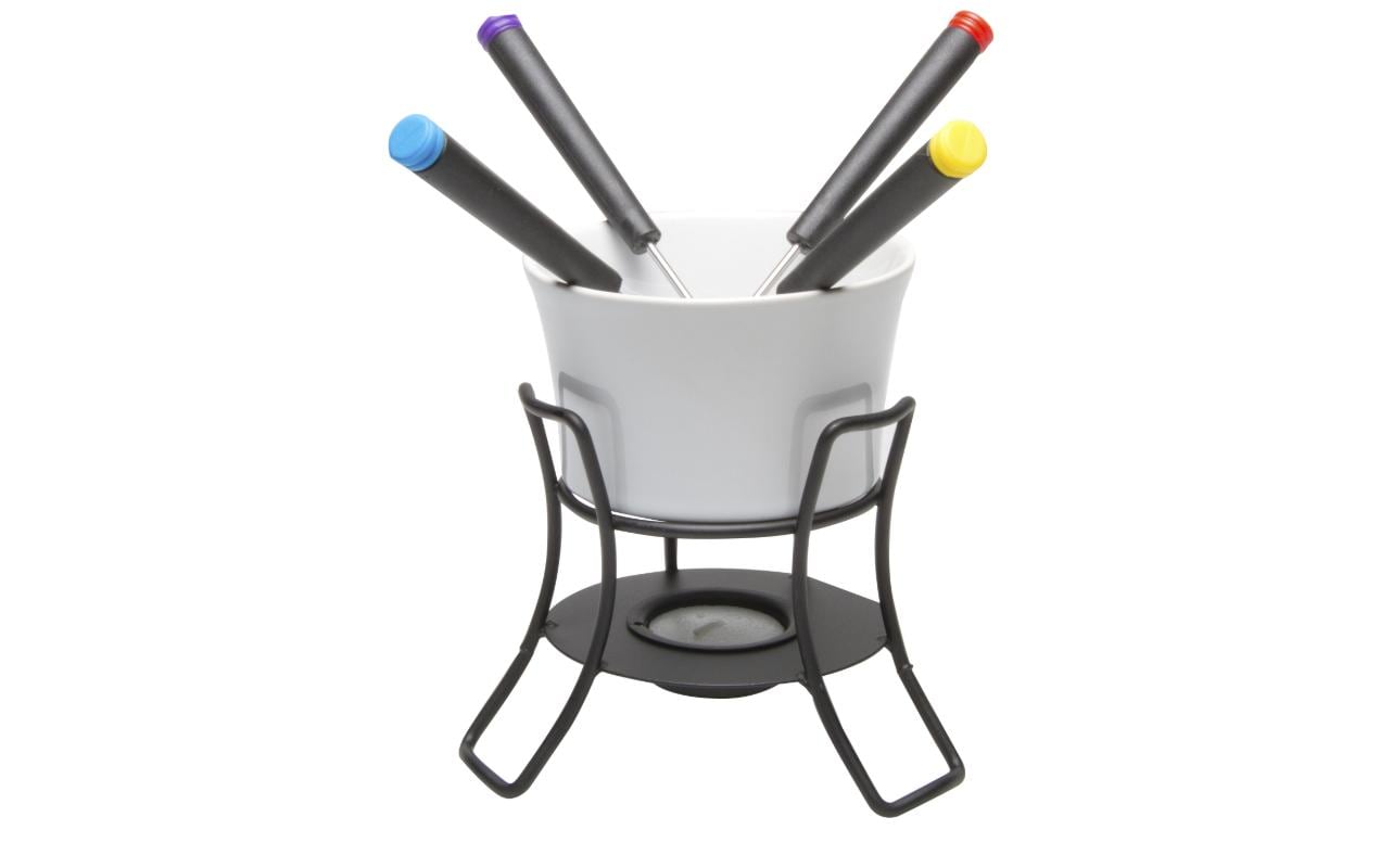 Nouvel Schokoladenfondue-Set 6-teilig, für 4 Personen – Keramik, mit Teelicht, Schwarz/Weiss