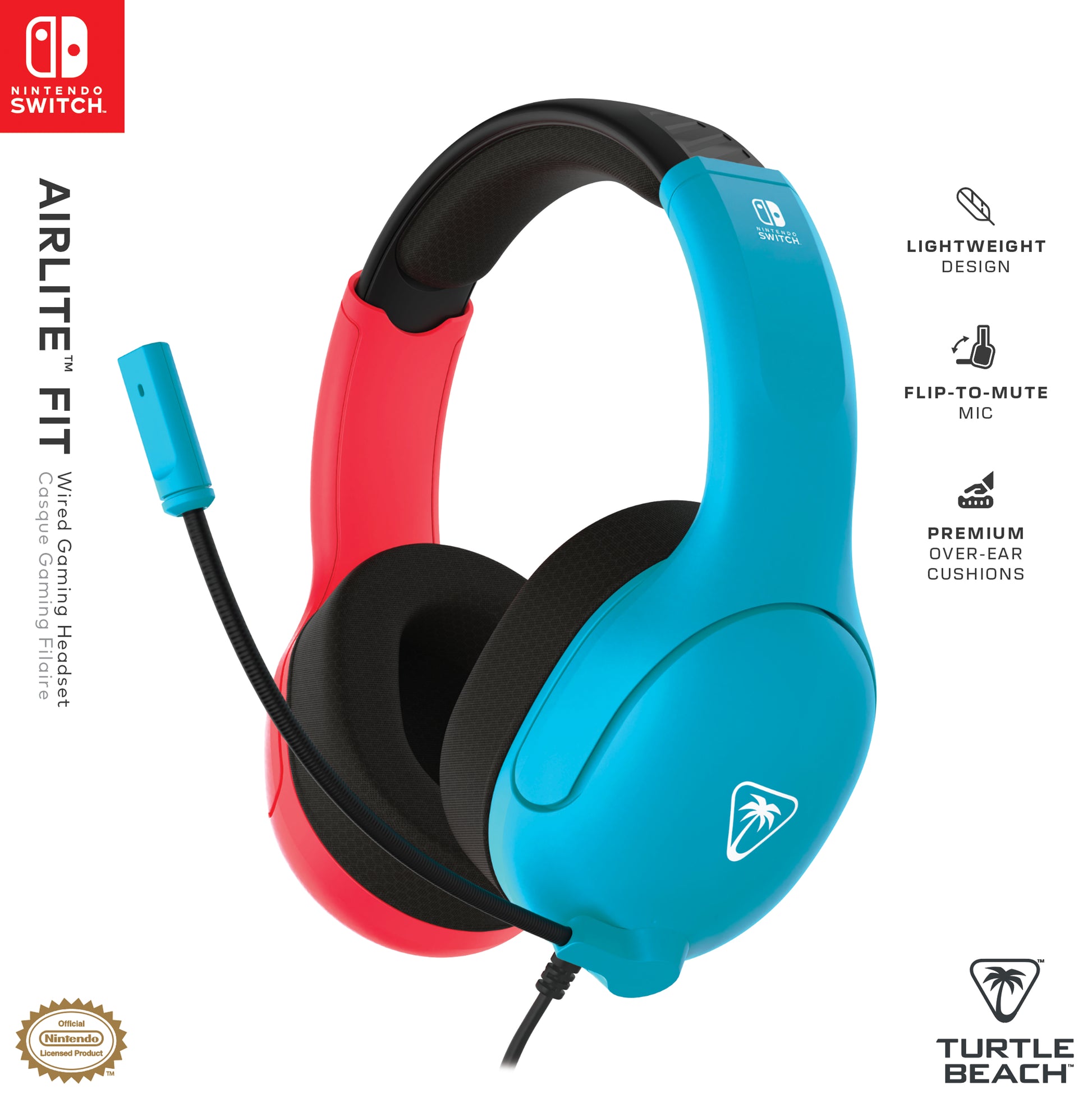 Turtle Beach Airlite Fit Gaming-Headset – Over-Ear, Kabelgebunden, 3,5 mm Klinke, für Nintendo Switch-Familie, Schwarz