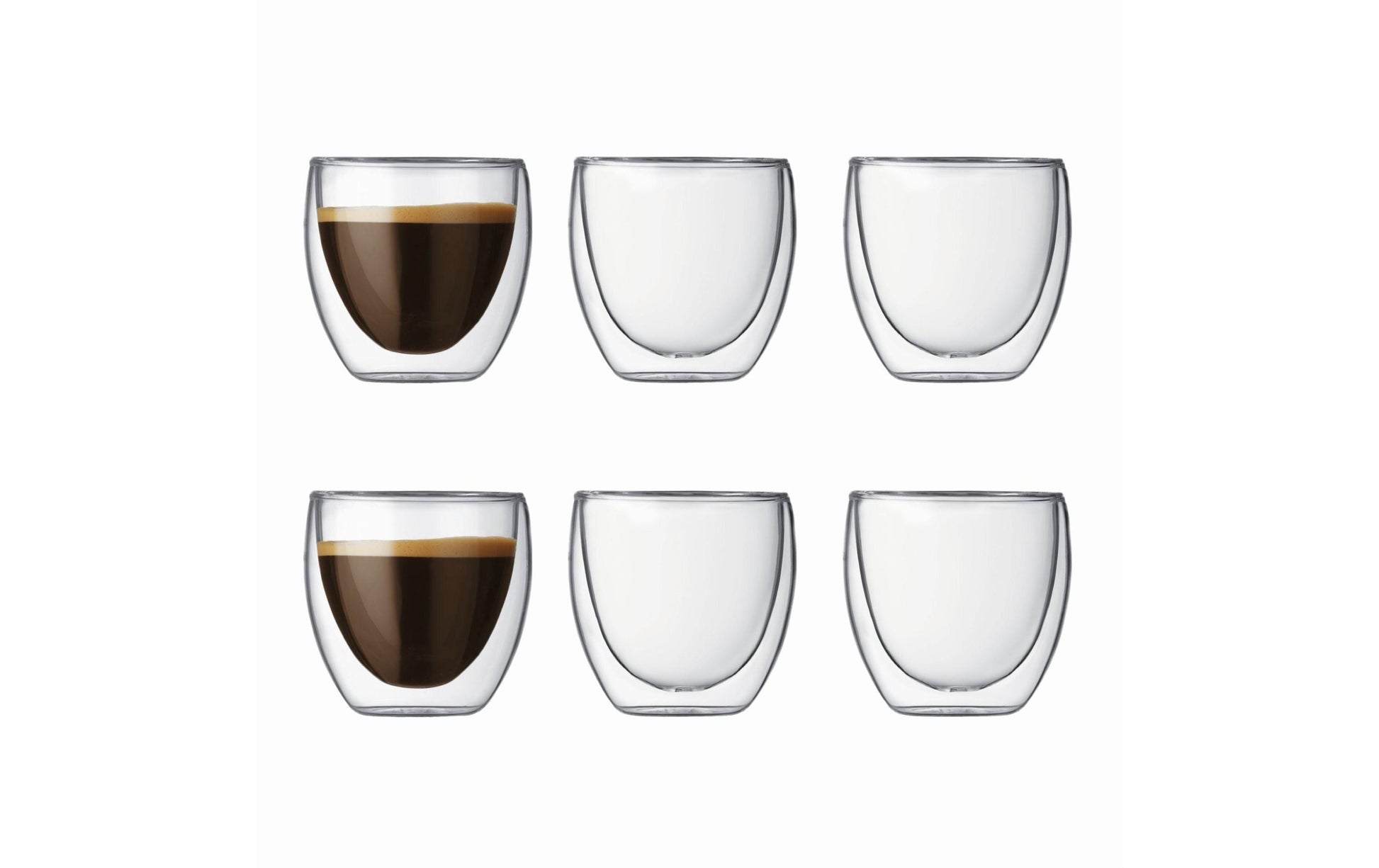 Bodum PAVINA Trinkglas – 6er Set, 80 ml, Ø 6,3 cm, H 6,5 cm, Borosilikatglas, doppelwandig
