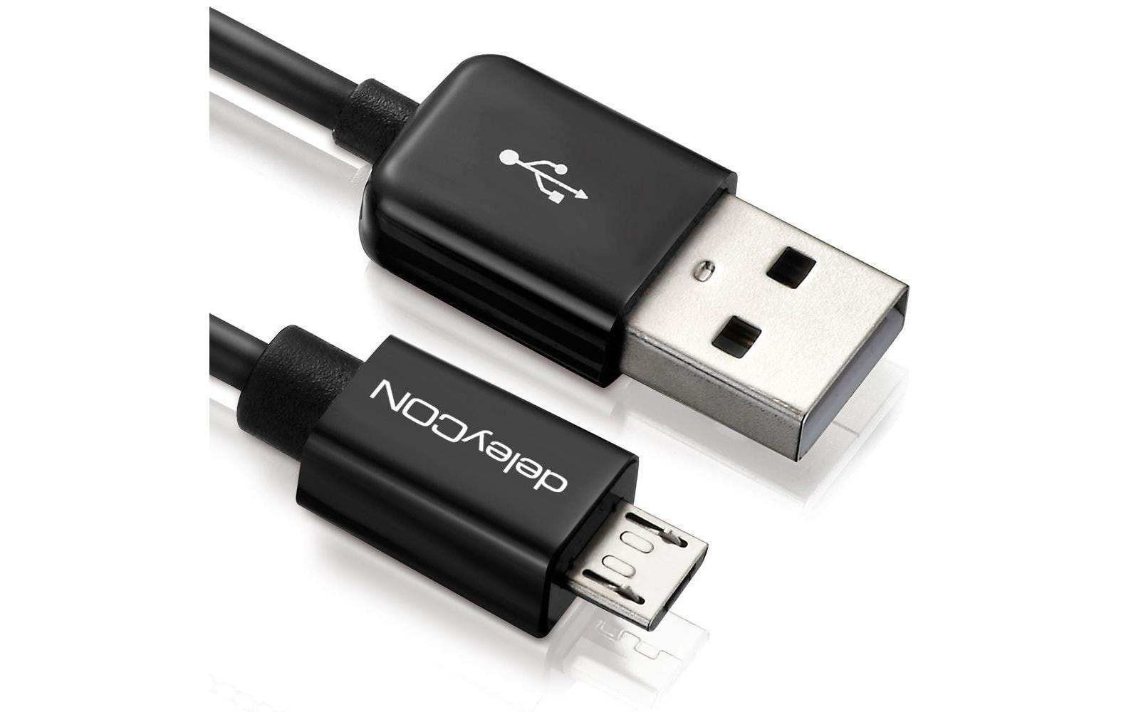 deleyCON USB-A auf Micro-USB-B Kabel – USB 2.0 (480 Mbit/s) – 1,5 m – Schwarz – für Galaxy S5, Kindle und mehr
