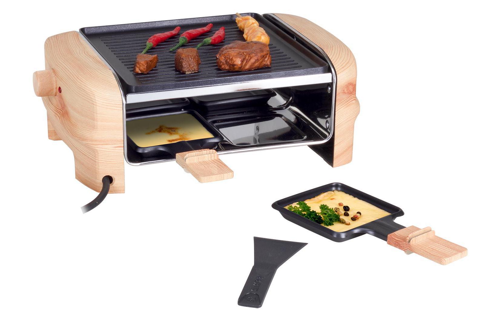 Nouvel Raclette Wood Elegance – 4 Personen, 600 W, Aluguss-Grillplatte – Schwarz/Holz
