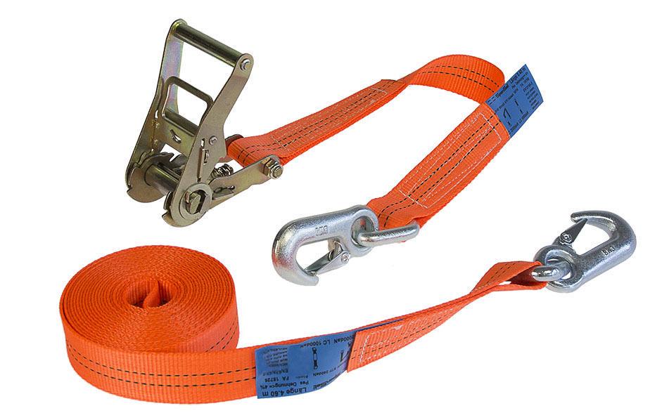 SpanSet Zurrgurt – mit Ratsche, 2 Karabinerhaken, Orange