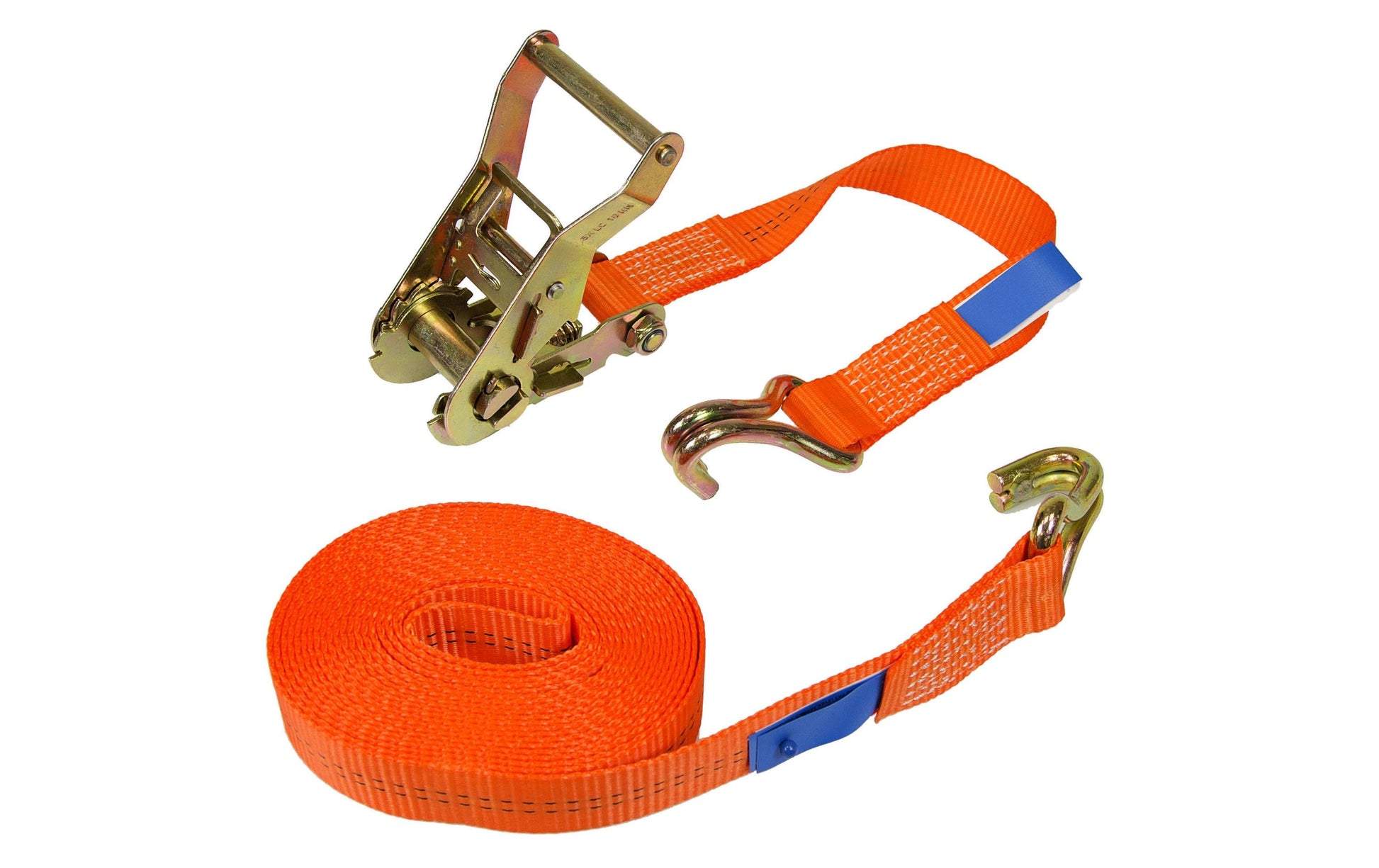 SpanSet Zurrgurt 5 m × 35 mm, Polyester, Orange, mit Ratsche und 2 Haken, Zurrkraft 2000 kg, für Anhänger
