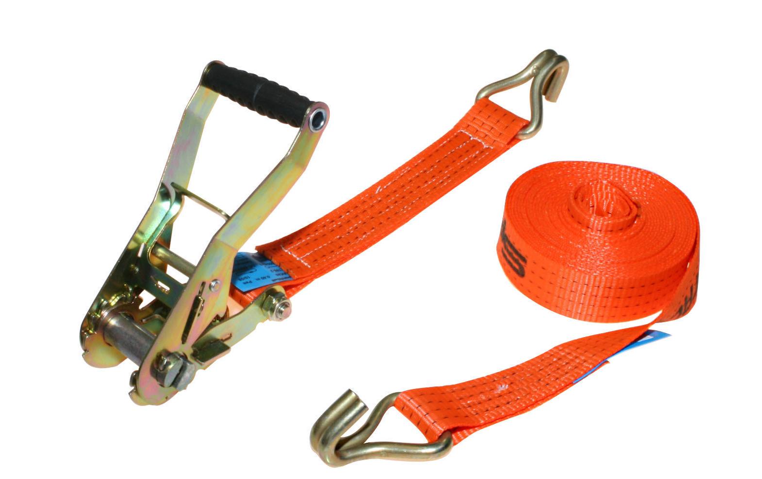 SpanSet Zurrgurt – 8 m × 50 mm, 5000 daN, orange, mit Ratsche und 2 verzinkten Haken