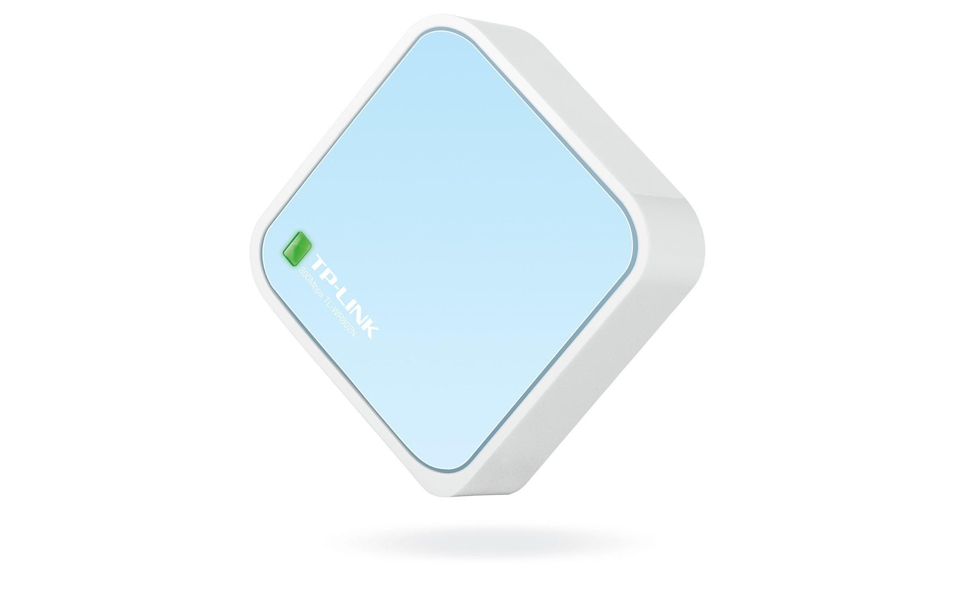 TP-Link TL-WR802N – Mini-WLAN-Router, Wi-Fi 4, 2,4 GHz, 300 Mbit/s, 1× Fast Ethernet, USB, Blau/Weiss